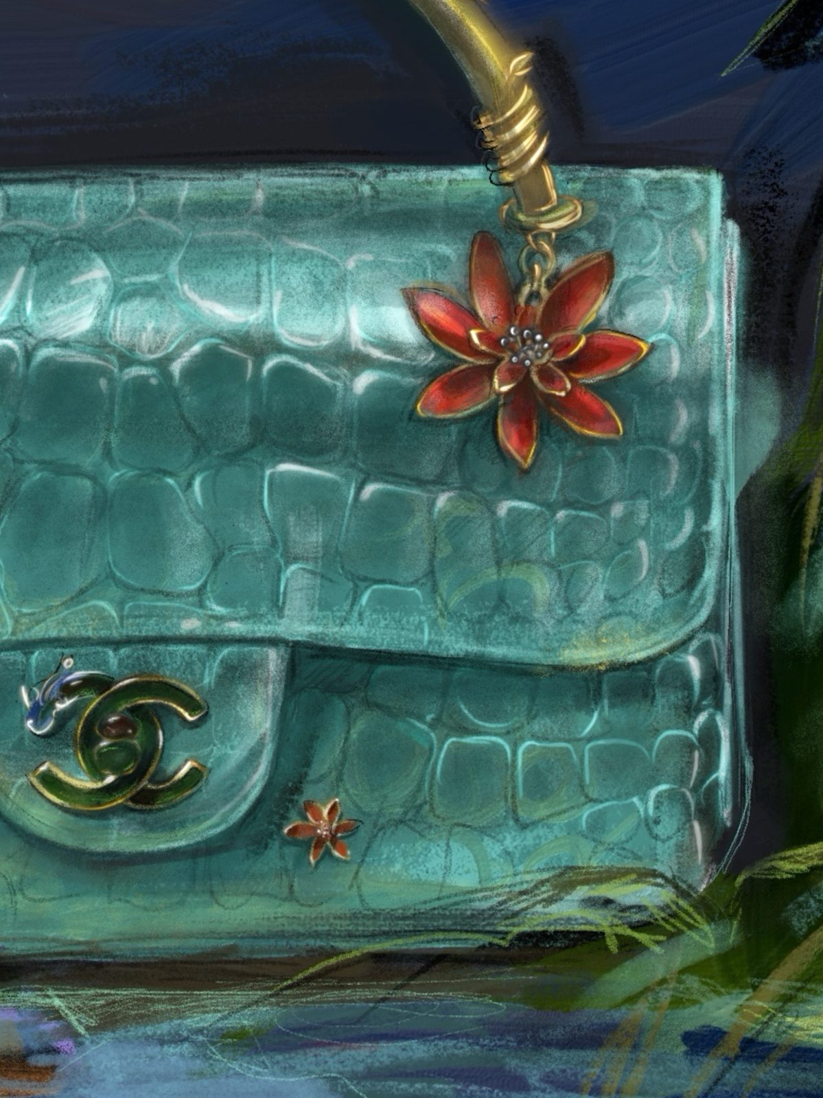 Detail — the clasp and the passion flower
